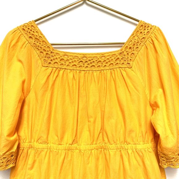 Banana Republic Eyelet Peasant Blouse Top Size Large Marigold Yellow Boho - Picture 6 of 8